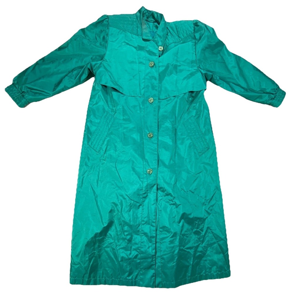 Vintage 80s Chiango by Fleet Street Trench Coat Womens 8 Teal 3/4 Sleeve Retro